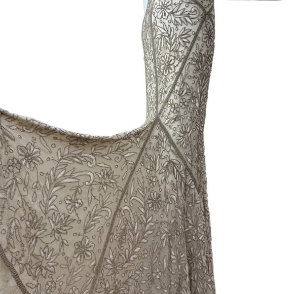 LES HABITUDES 90's couture silk hand beaded evening gown bridal wedding maxi - Picture 4 of 8